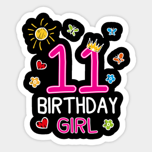 Kids 11th Birthday Girl Crown Princess Sticker